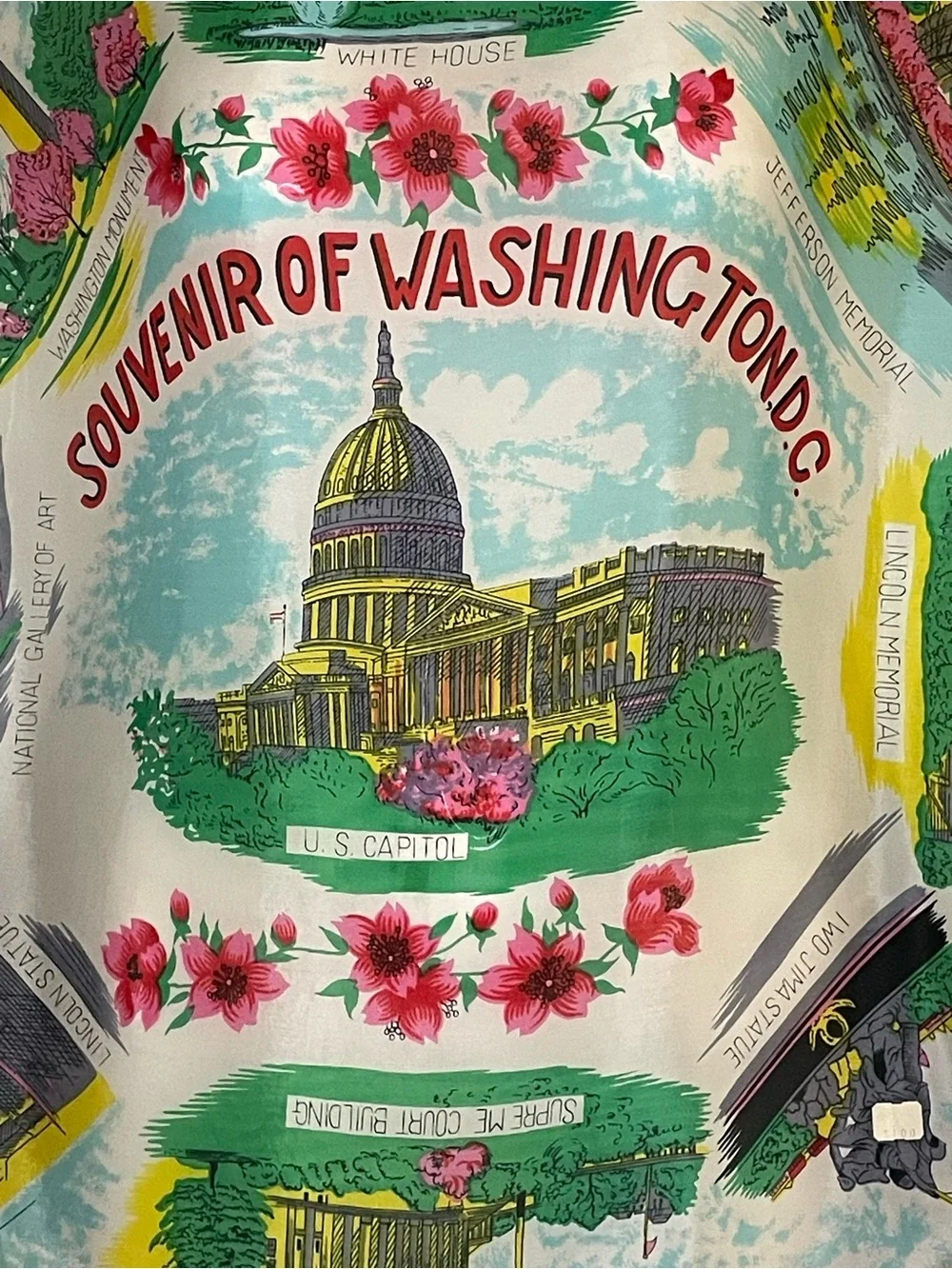 Rare Vintage 50s 60s Washington DC Souvenir Scarf 28 In Excellent Condition